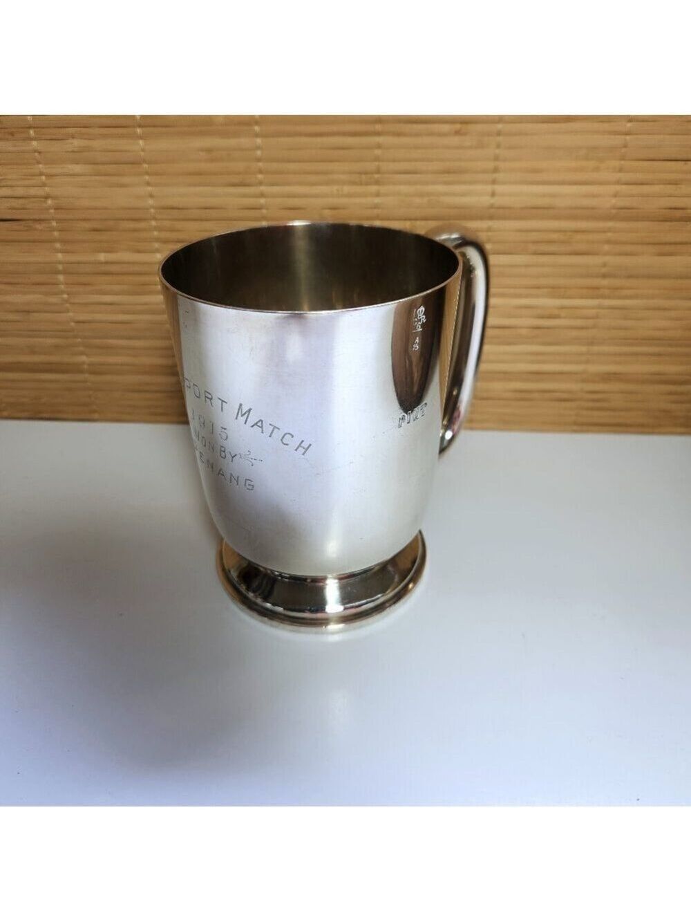 Beer Stein Vintage Pint Silver Plate Antique Elkington Plate Cricket 1915